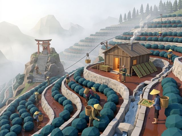 Concept image of Tea terraces in the mist