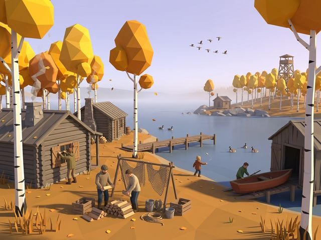Concept image of Autumn lake camp