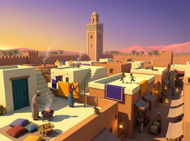 Concept image of Rooftop medina at sunset